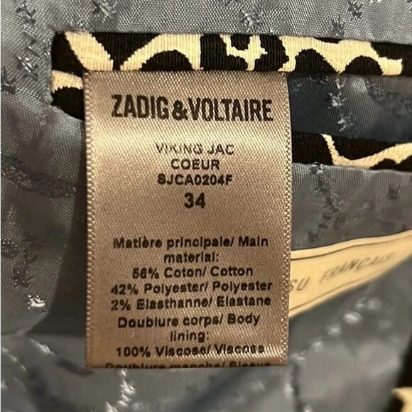 Zadig & Voltaire Viking Jac coeur black & white heart blazer size 34 - Picture 12 of 13